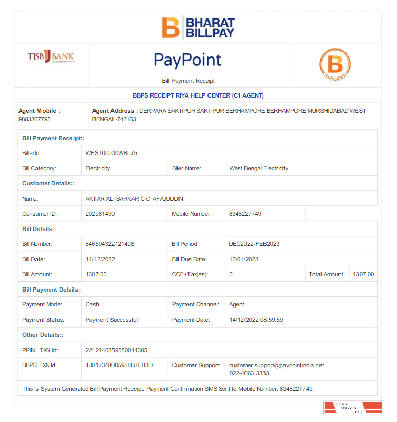 INDIA WEST BENGAL ELECTRICITY utility bill Word and PDF template
